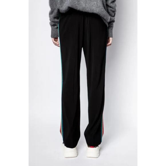 Zadig & Voltaire Black Poeme Rainbow Stripe Straight Leg Track Pants 34 XS - Picture 3 of 12